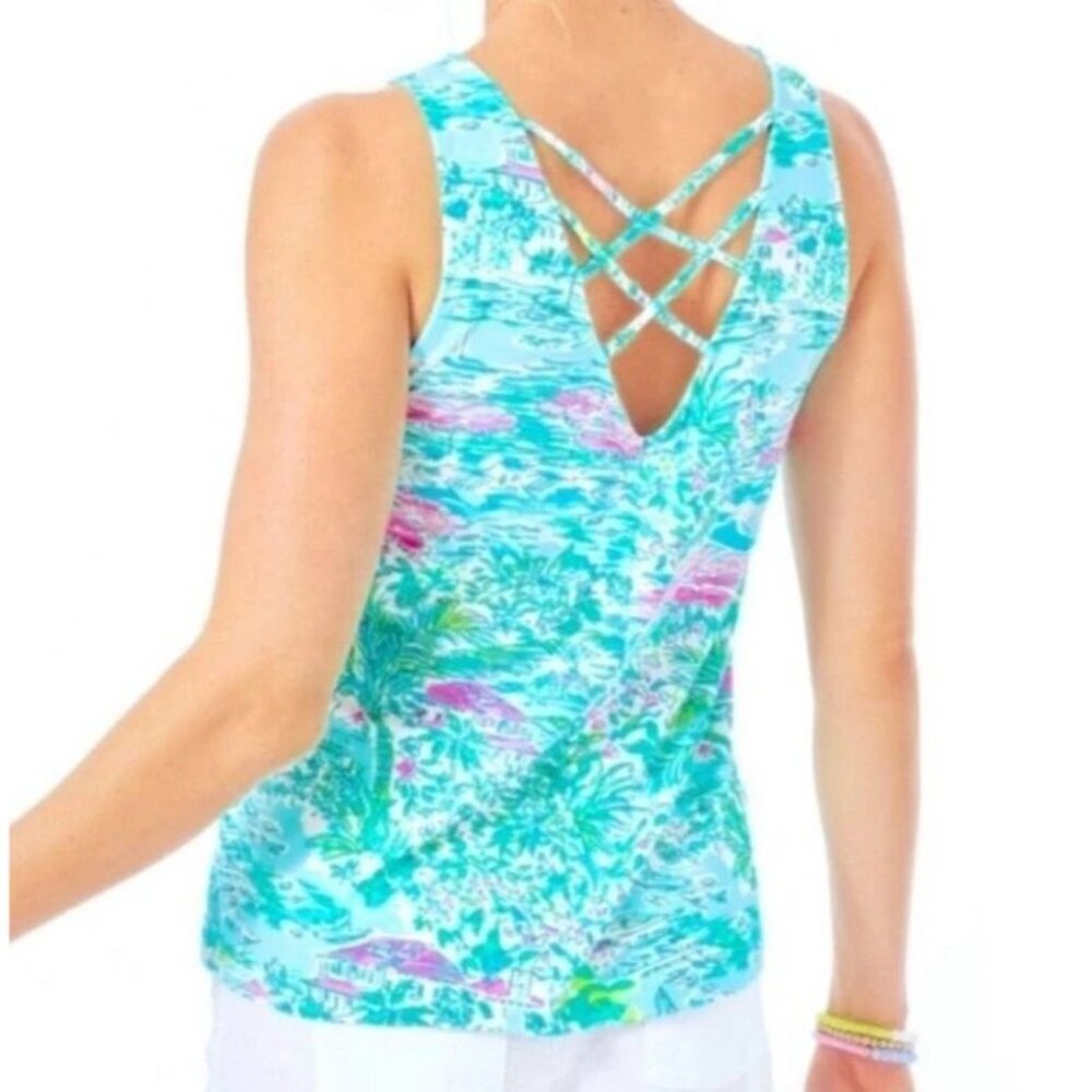 Lilly Pulitzer Kristen Tank Top Gustavia Green Sunshine City Toile Small - Picture 3 of 9